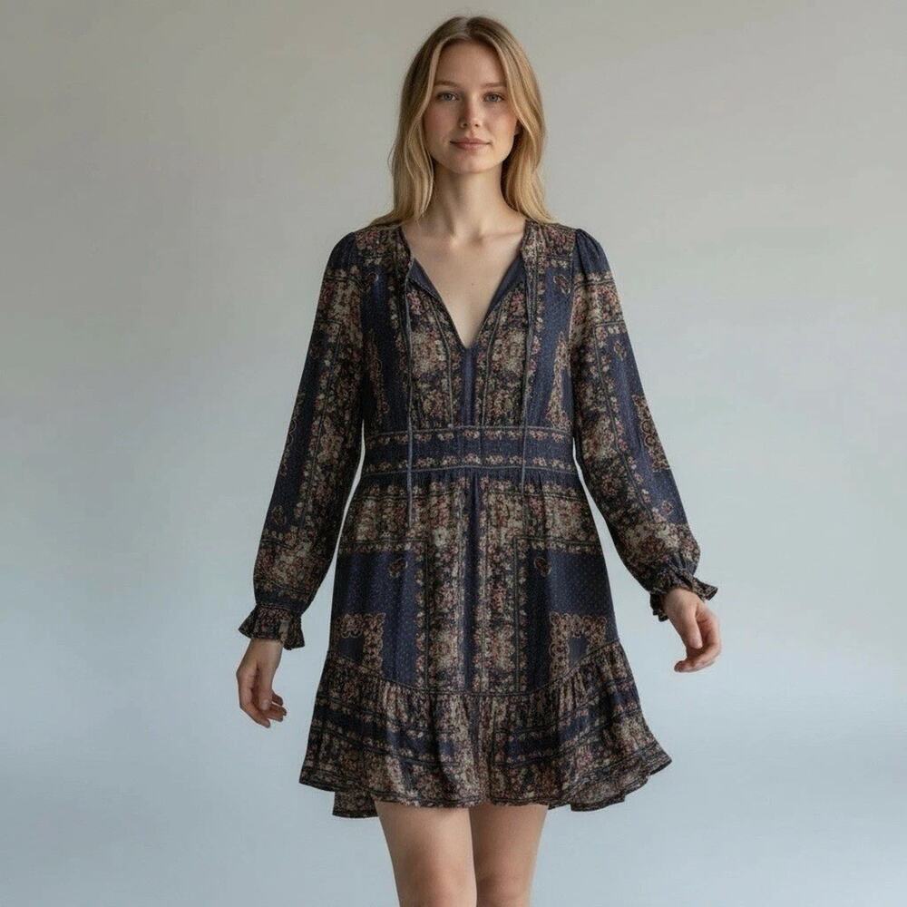 Free People Bridgette Dark Floral Mini Dress Velvet Size M Twee Dark Romantic - Picture 9 of 9